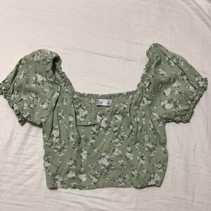 Green and White Floral crop top